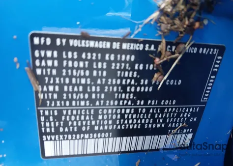 2023 Volkswagen Taos 1.5T Se z USA, uszkodzony, nr VIN 3VVEX7B28PM366001